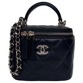 Chanel Mini Vanity Handtasche Schwarz Steppleder