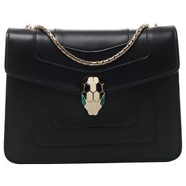 Bulgari Sac à épaule à chaîne en cuir Bvlgari Serpenti Forever en Black