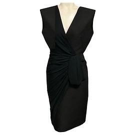 Vestido midi sin mangas con escote en V de lana y seda negro Giambattista Valli