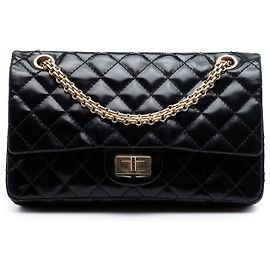 Borsa a tracolla Chanel Reissue 2.55 Accordion Flap 225 in vitello glassato matelassé nero