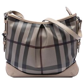 Borsa a tracolla Burberry Hartham in tela rivestita Smoke Check grigia