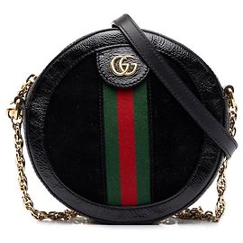 Gucci Mini Suede Web Ophidia Runde Crossbody Tasche Schwarz