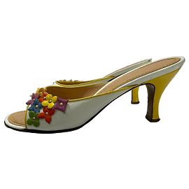 Mules à Talons Louis Vuitton Patent Floral Blanc Beige