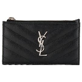 Autre Marque SAINT LAURENT - Cassandre Fragments Saint Laurent Kartenetui aus schwarzem genarbtem Leder