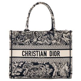 DIOR - Borsa Cabas Book Tote Medium Dior in toile de Jouy beige e blu