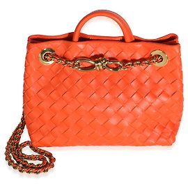 Bottega Veneta Orange Intrecciato Nappa Small Andiamo With Chain