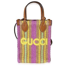Mini mala tote Gucci em juta com logótipo multicolorido roxo