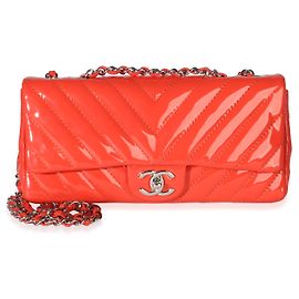 Borsa Chanel Orange Chevron Patent East West Single Flap Bag