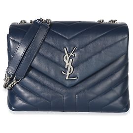 Autre Marque Borsa Saint Laurent Loulou Small in pelle di vitello trapuntata monogramma Y blu navy con catena