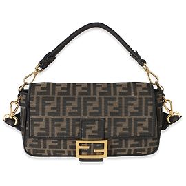 Borsa Medium Baguette Fendi in tela jacquard FF 1974 Black Tobacco