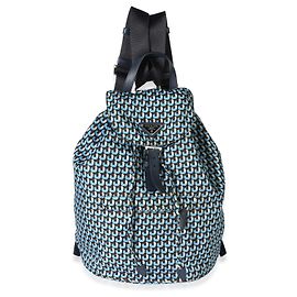 Sac à dos Prada en nylon Tessuto bleu à imprimé géométrique avec cordon de serrage et logo