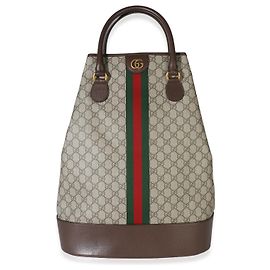 Borsa Duffel Gucci Beige GG Supreme Canvas Textured Dollar Calfskin Web Savoy Top Handle