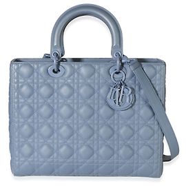 Christian Dior Denim Blue Ultra Matte Calfskin Cannage Large Lady Dior