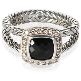 David Yurman Sterling Silver Onyx and Diamond Petite Albion Ring