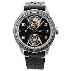 Montblanc Geosphere 119286 BBGJ3HDQ3 SS x Leather AT Watch with Black Dial