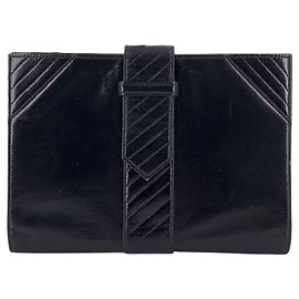 Yves Saint Laurent Borsa a Pochette Vintage in Pelle Nera Bifold con Cuciture Diagonali