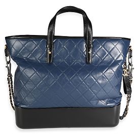 Tote di shopping Gabrielle grande in pelle di vitello trapuntata nera e blu Chanel