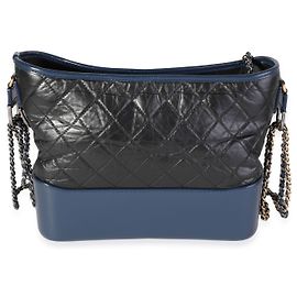 Borsa Chanel Gabrielle Hobo Large in pelle di vitello invecchiato trapuntato nero e blu