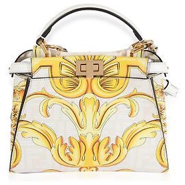 Fendi x Versace Fendace Gold Baroque & White FF Motif Mini Peekaboo
