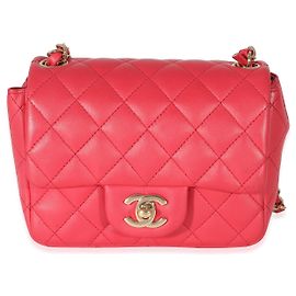 Chanel Mini Square Flap Bag aus gestepptem Lammleder in Dunkelrosa