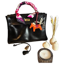 Borsa Hermès Kelly in pelle box nera retourné