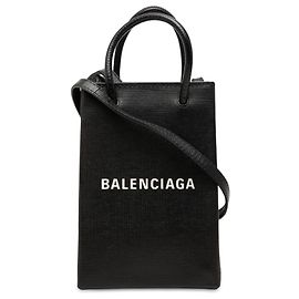 Balenciaga Mini Shopping Logo Handyhalter aus schwarzem Kalbsleder