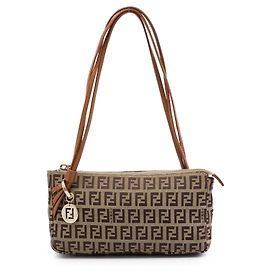 Fendi Brown Zucchino Canvas Triple Strap Pochette Schultertasche