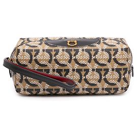 Salvatore Ferragamo Necessaire Ferragamo Beige Gancini in tela rivestita