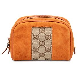 Bolso de mano Gucci de gamuza con ribete de lona GG naranja