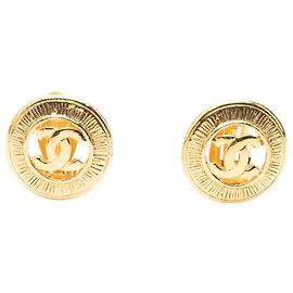 Orecchini a clip rotondi Sunburst Chanel Gold CC placcati oro