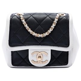 Chanel Mini Square Calfskin Graphic Flap Crossbody Noir