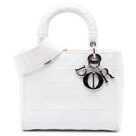 Dior White Medium Embroidered Canvas Cannage Lady D Lite