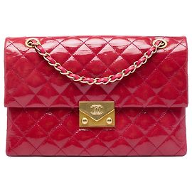Chanel Red Quilted Patent Goatskin Pagoda Accordion Flap