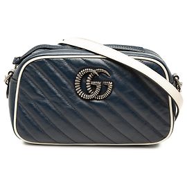 Gucci Borsa a tracolla Small GG Marmont Matelassé in pelle di vitello diagonale blu Torchon