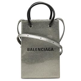 Balenciaga Porta-cellulare Shopping Logo Mini in vernice argento