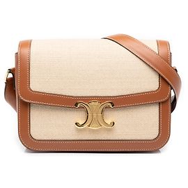Céline Celine Beige Classique Canvas and Calfskin Triomphe Crossbody
