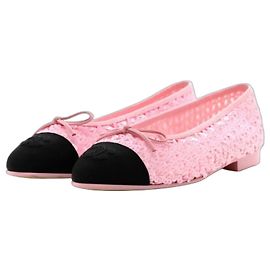 Chanel Bailarinas Lentejuelas Rosas Puntera Negra