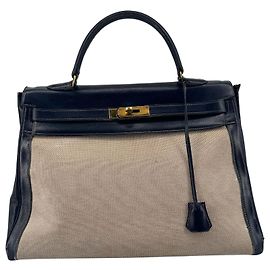 Borsa Hermès Kelly 32 Retourné Vintage 1951 in Toile H Écrue