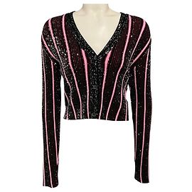 Cardigan in maglia a righe con paillettes Missoni Rosa / Nero / Argento