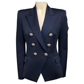 Balmain marineblauer zweireihiger Wollblazer mit silbernen Knöpfen