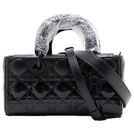 Dior Lady D-Joy Small Calfskin & Patent Cannage Top-handle Handbag Black