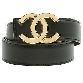 Ceinture Chanel réversible cuir Noir et Camel boucle CC dorée