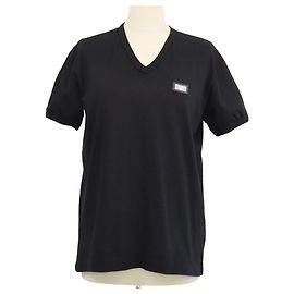 T-shirt Dolce & Gabbana in cotone nero con scollo a V e placca logo