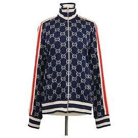 Gucci Track-Jacke aus GG-Jacquard-Baumwolle in Navy Blau