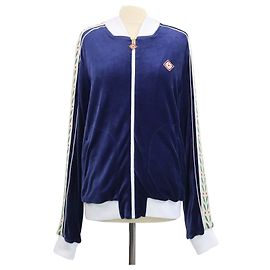 Giacca tuta in velluto Laurel blu navy e bianca Casablanca