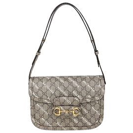 Borsa a tracolla Gucci x Balenciaga Medium Horsebit 1955 in tela GG Supreme beige