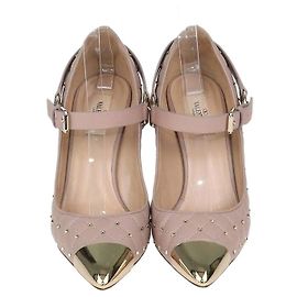 Décolleté Valentino Beige in pelle trapuntata Rockstud con cinturino alla caviglia e punta chiusa