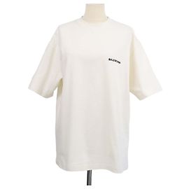 T-shirt de gola redonda Balenciaga em algodão creme com logótipo bordado