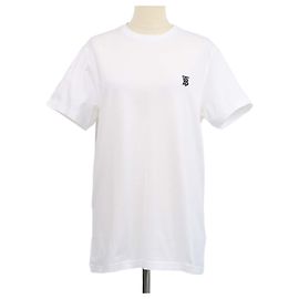 T-shirt girocollo in cotone bianco Burberry con ricamo TB