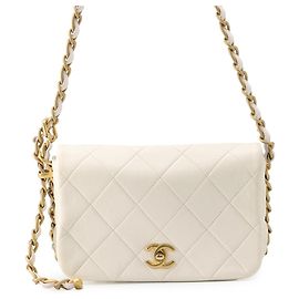 Bolso de hombro con cadena de cuero blanco Chanel
